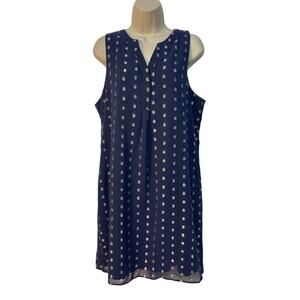 Crown & Ivy Women’s‎ Sleeveless Knee-Length V-neck Dress Blue White Polka Dot XL